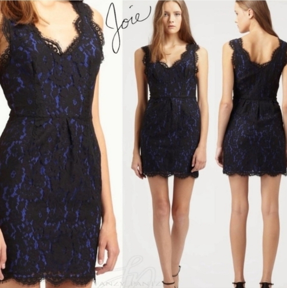 Joie Rori Black and Royal Blue Lace Sleeveless Sheath Dress Size XS - Picture 1 of 8